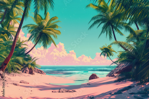 Drawing tropical beach summer background. Graphic illustration design. Generative ai.