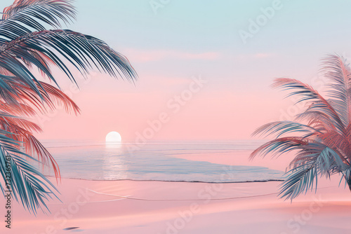 Drawing tropical beach summer background. Graphic illustration design. Generative ai.