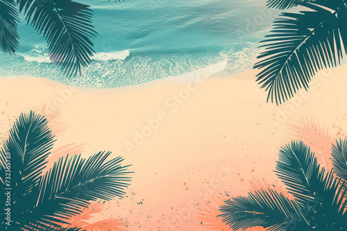Drawing tropical beach summer background. Graphic illustration design. Generative ai. © tonktiti