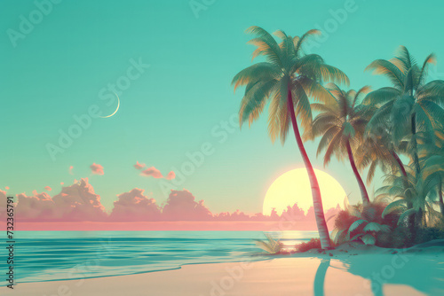 Drawing tropical beach summer background. Graphic illustration design. Generative ai. photo