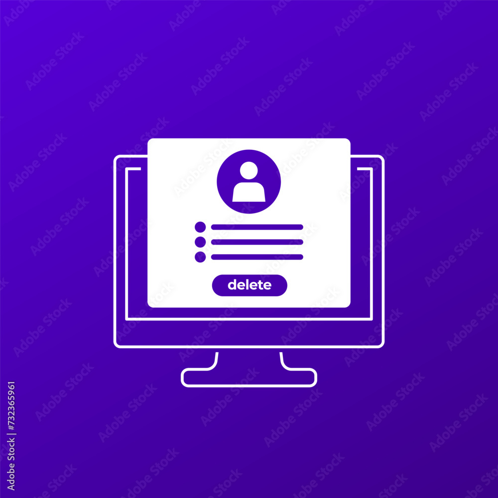 delete profile vector icon with a computer delete profile vector icon with a computer