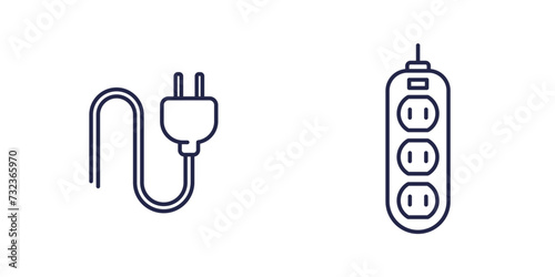 electric plug and power strip line icons, type A socket