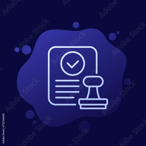 approved document icon with a stamp, line vector