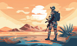 man soldier in desert isolated vector style with transparent background illustration