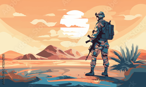 man soldier in desert isolated vector style with transparent background illustration photo