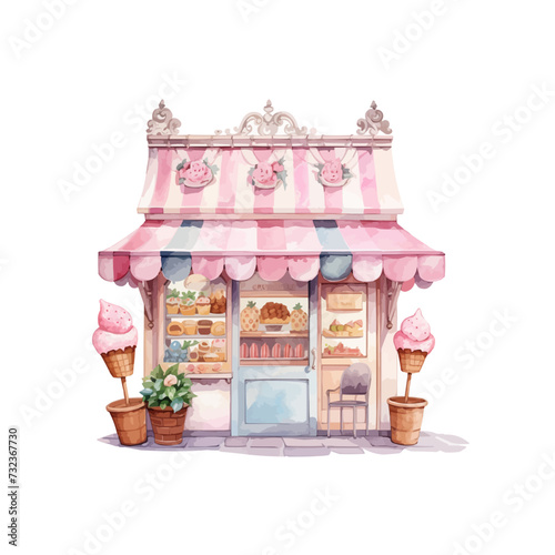 watercolor Cute Ice Cream Shop clipart for graphic resources -
