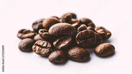 coffee beans on white background - soft focus with vintage film filter