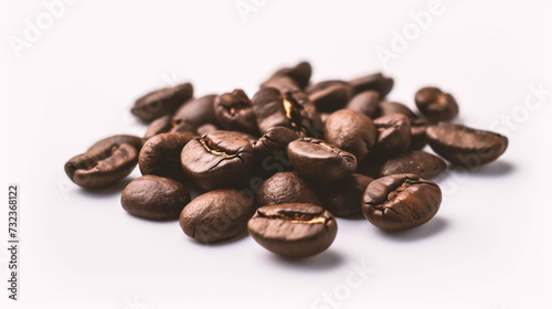 coffee beans on white background - soft focus with vintage film filter