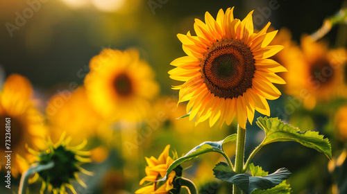Sunflower field at sunset. Sunflower oil improves skin health and promote cell regeneration.