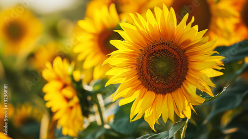 Sunflower field at sunset. Sunflower oil improves skin health and promote cell regeneration.