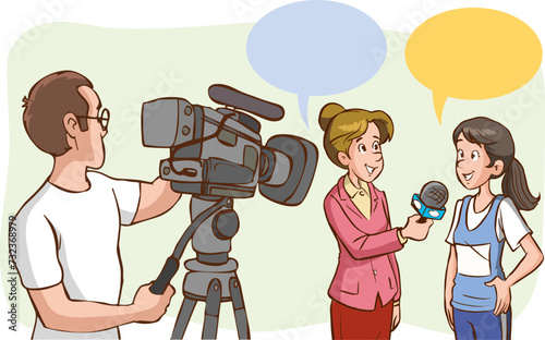 journalist and cameraman interviewing people