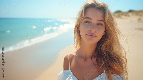 Young beautifull woman posing on beach .