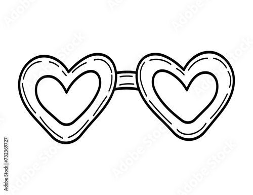 Coloring page glasses with hearts doodle. Hand drawn vector illustration.