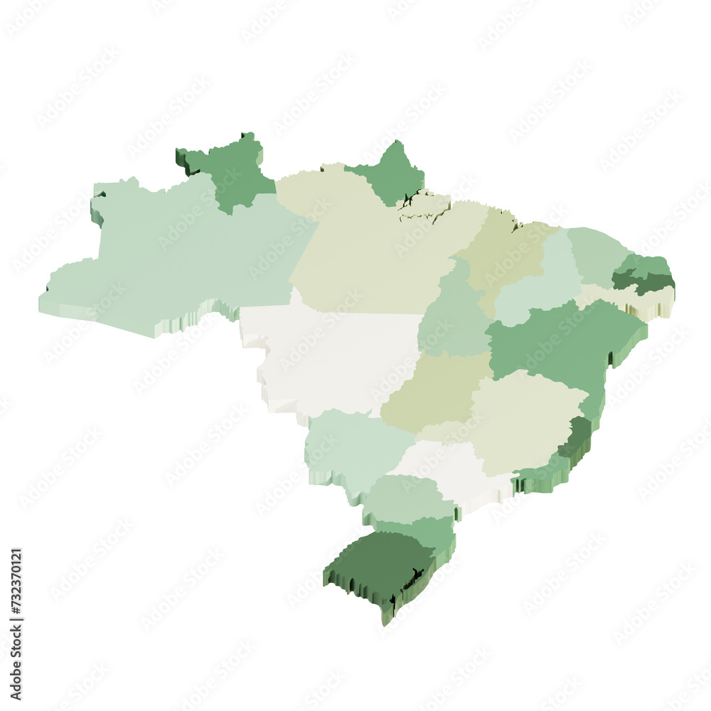 3D Green Brazil States map