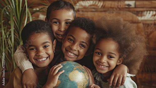 African children with globe in hands.