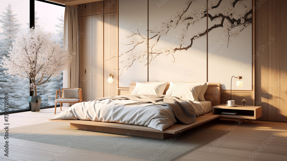 Fototapeta premium japanese style decoration interior design of modern bedroom
