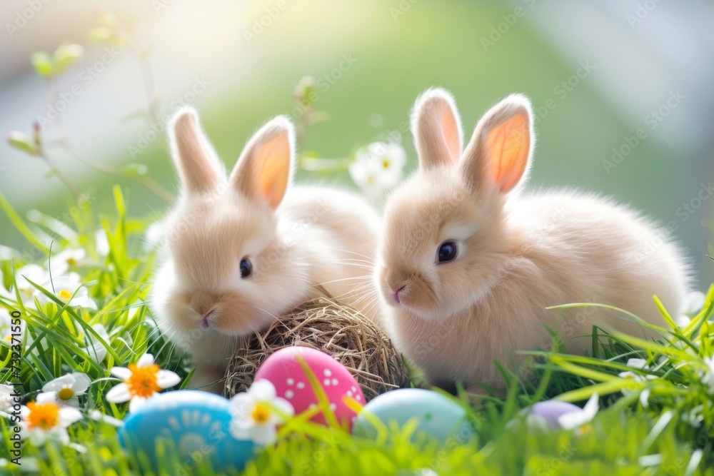 Happy Easter Eggs Basket red ranunculus. Bunny in flower easter love decoration Garden. Cute hare 3d bouncing easter rabbit spring illustration. Holy week picnics card wallpaper Peony Happy Easter Eggs Basket red ranunculus. Bunny in flower easter love decoration Garden. Cute hare 3d bouncing easter rabbit spring illustration. Holy week picnics card wallpaper Peony
