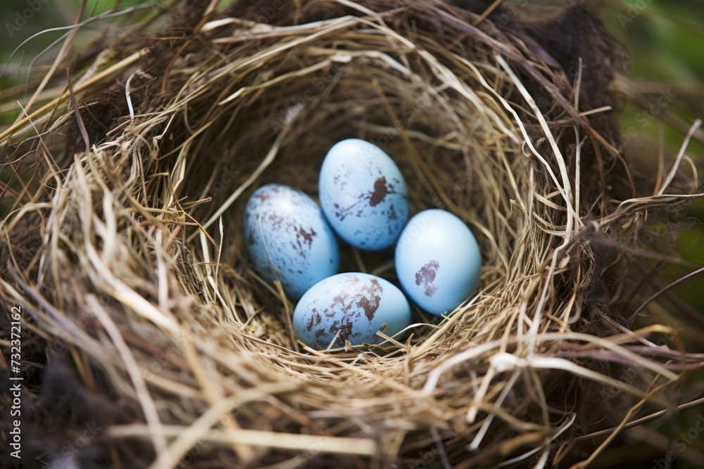 Fragile Nest bird eggs natural. Animal farm. Generate Ai