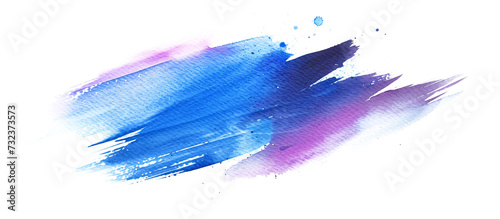 Blue and purple paint brush strokes in watercolor isolated, transparent PNG photo
