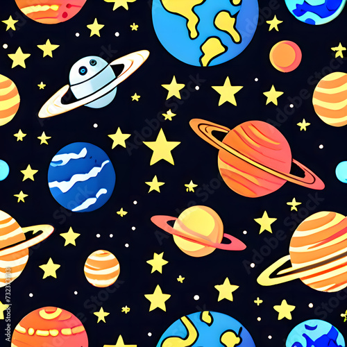 seamless pattern with planets and stars