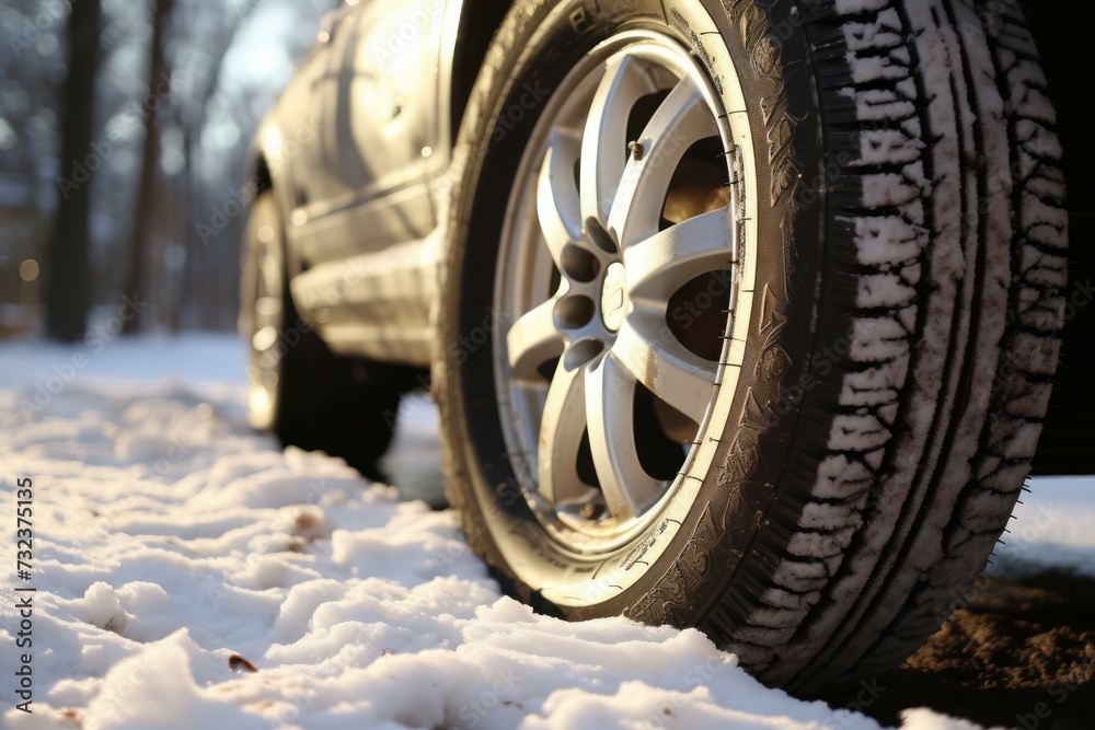 Robust New car winter tire. Drive wheel winter sport snow. Generate Ai