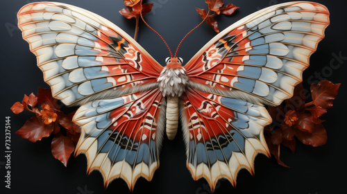 Vibrant Orange and White Butterfly on Black Background. Generative AI