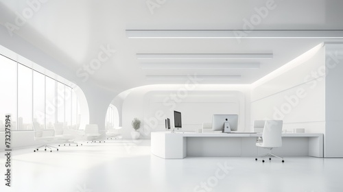 Modern white office interior with blank mock-up wall for design presentation