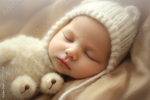 Tiny Newborn baby sleeping. Love cradle. Generate AI