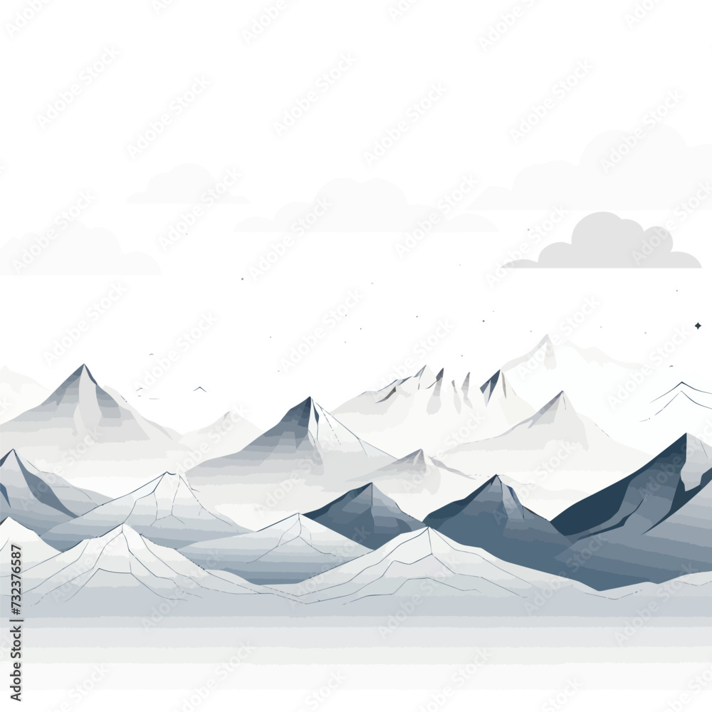 Fototapeta premium Minimal vector outline mountains view Generative Ai