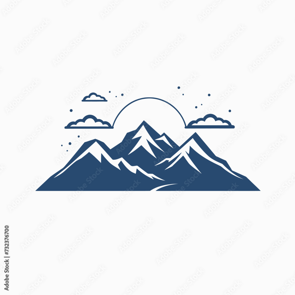 Fototapeta premium Minimal vector outline mountains view Generative Ai