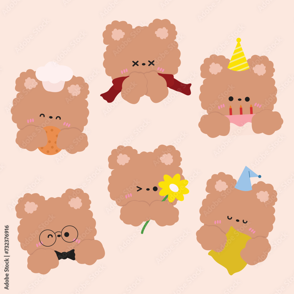 Set of cute girls bear activity illustration Set of cute girls bear activity illustration