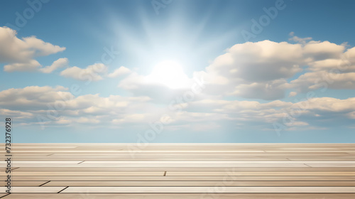 Empty concrete floor, 3D rendering sea view square with clear sky background