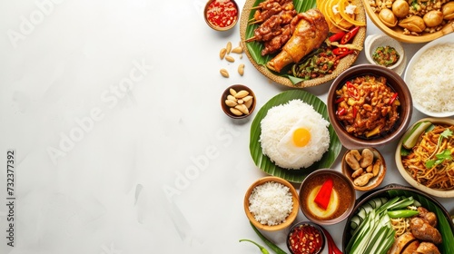 National food of Indonesia with white background, realistic, HD, copy space - generative ai