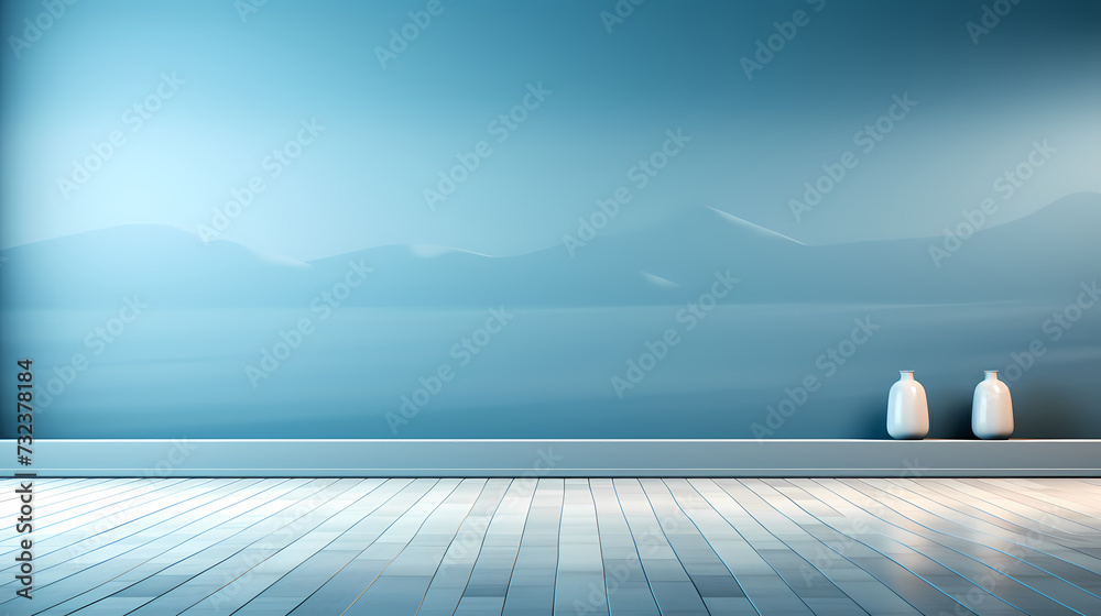 Empty concrete floor, 3D rendering sea view square with clear sky background