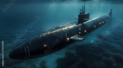  A modern submarine emerges from the depths of the sea