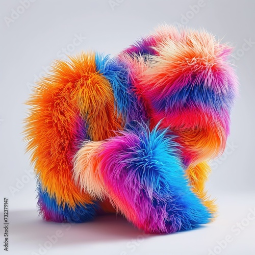 Abstract objects made of colorful fur