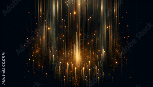 Elegant golden streaks rain down in a dark space, perfect for sophisticated wallpaper or backdrop use. Generative AI.