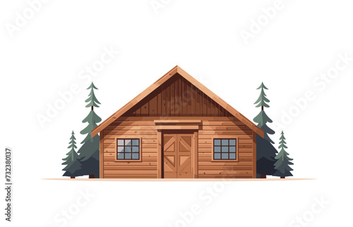 country house with fir trees vector illustration