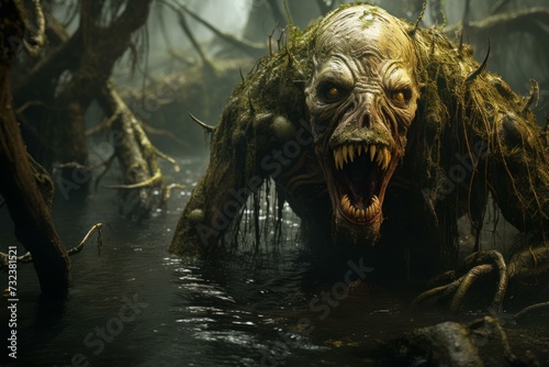 Nightmare creature swamp. Evil dead. Generate Ai