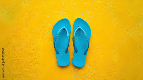 Blue flip-flops on a yellow background