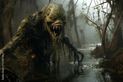Horrifying Nightmare creature swamp. Evil dead. Generate Ai
