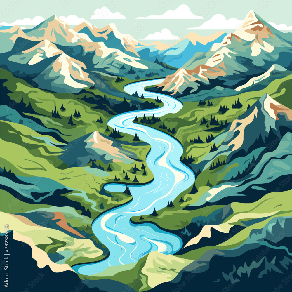 Detailed mountains and river in the middle Generative Ai