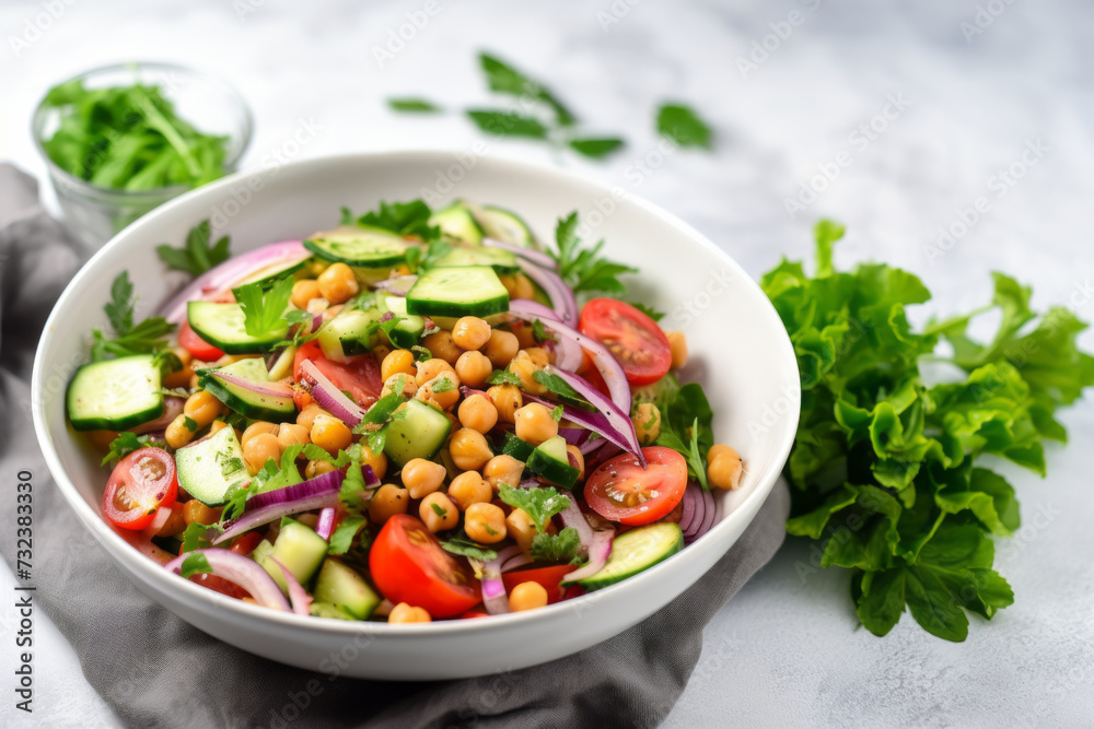Vegetarian chickpea salad prepared with tomatoes