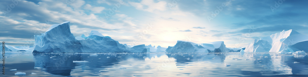 scene of landscape snowfield, glacier, iceberg.