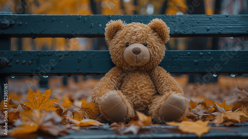 Teddy bear on the bench. Created with Ai