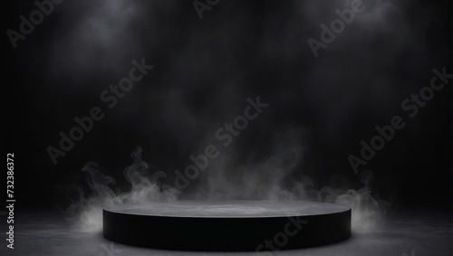 Podium black dark smoke background product platform abstract stage texture fog a light