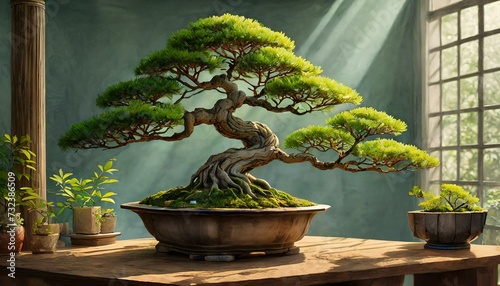 Bonsai tree in a vase. Light background