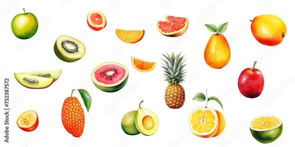 Set of mixed fruits on a white background Set of mixed fruits on a white background