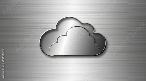 Stylised silver cartoon cloud with a playful design on a brushed metal background. photo