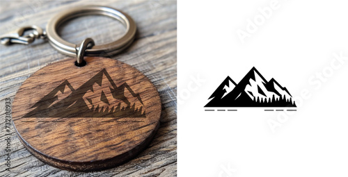 Three Mountain Key Chain. adventure badge design. Mountains labels. Mountain Stamp. Mountaineering, climbing, hiking vector illustration. 